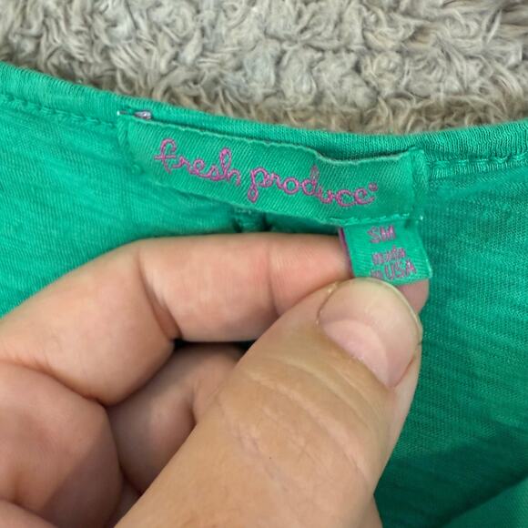 Fresh Produce Women Teal Green T Shirt Cotton Slub Notch Neck Short Sleeve S - Picture 4 of 8